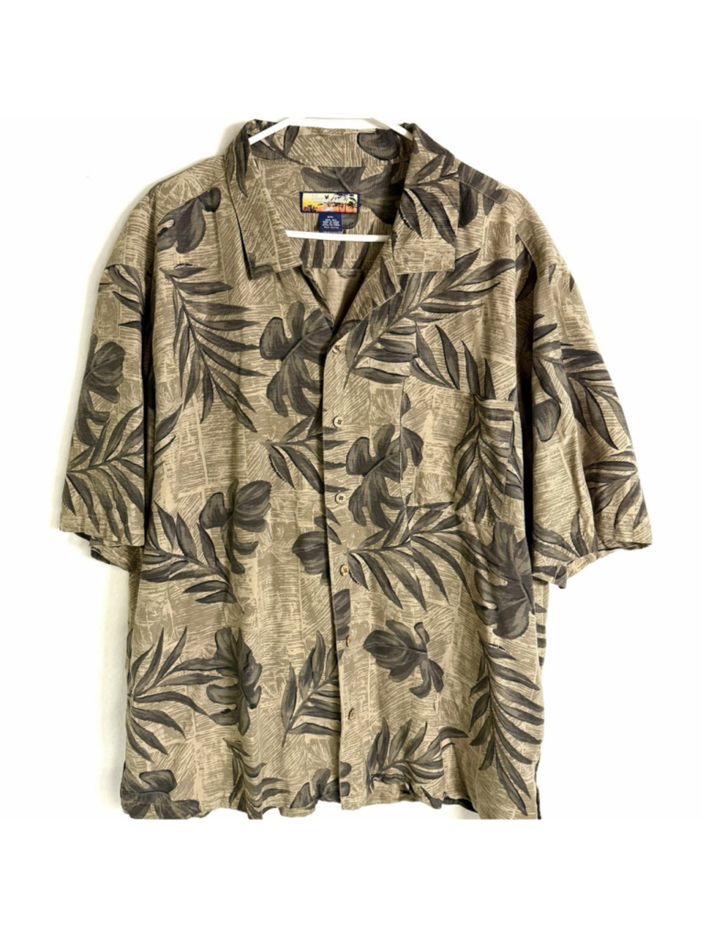 Havana Jacks Cafe 100% Silk Hawaiian Shirt Mens 2XL Tropical Palm Tree Pocket T